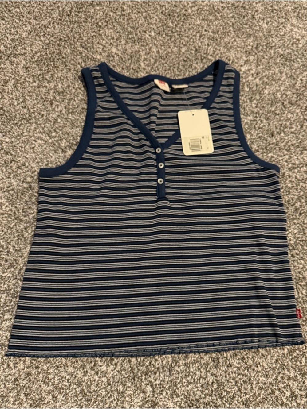 Levi's Navy and Light Gray Striped Henley Tank